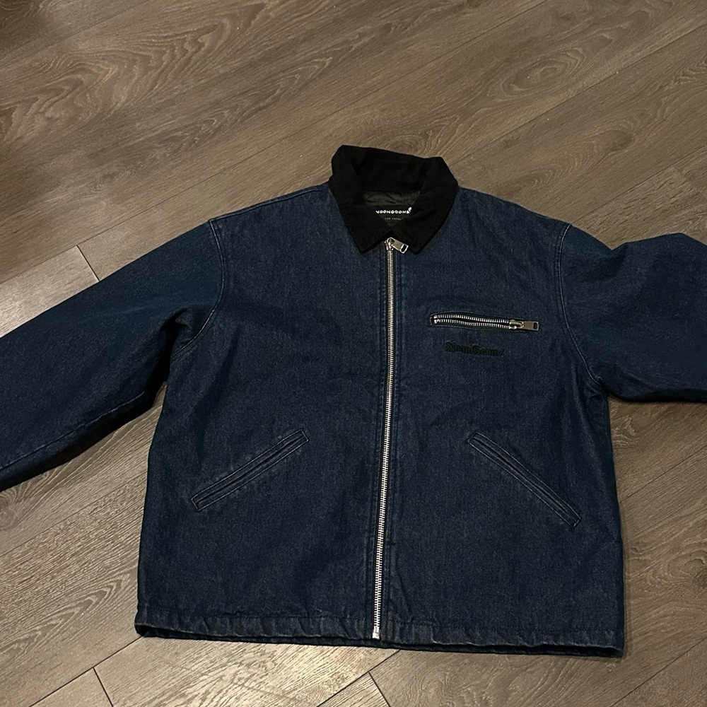 Men's Dark Blue Denim Jacket with Black Collar